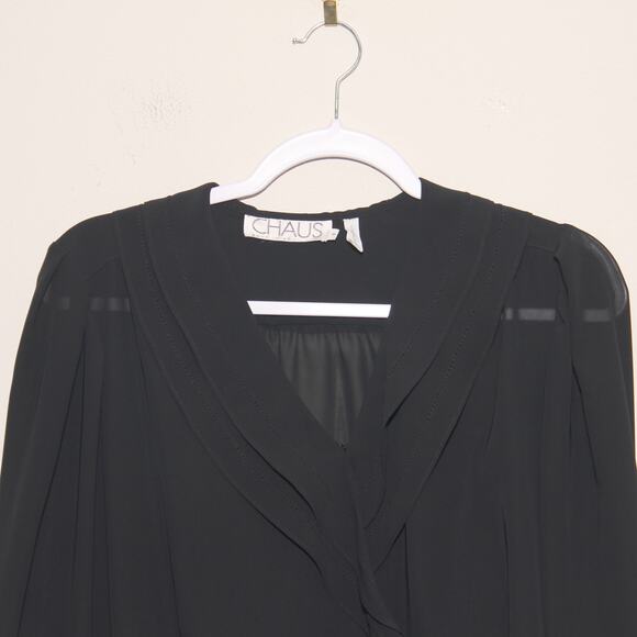 Vintage Chaus Semi-sheer Wrap Blouse Ruffle neckline Size 8 - Picture 4 of 8